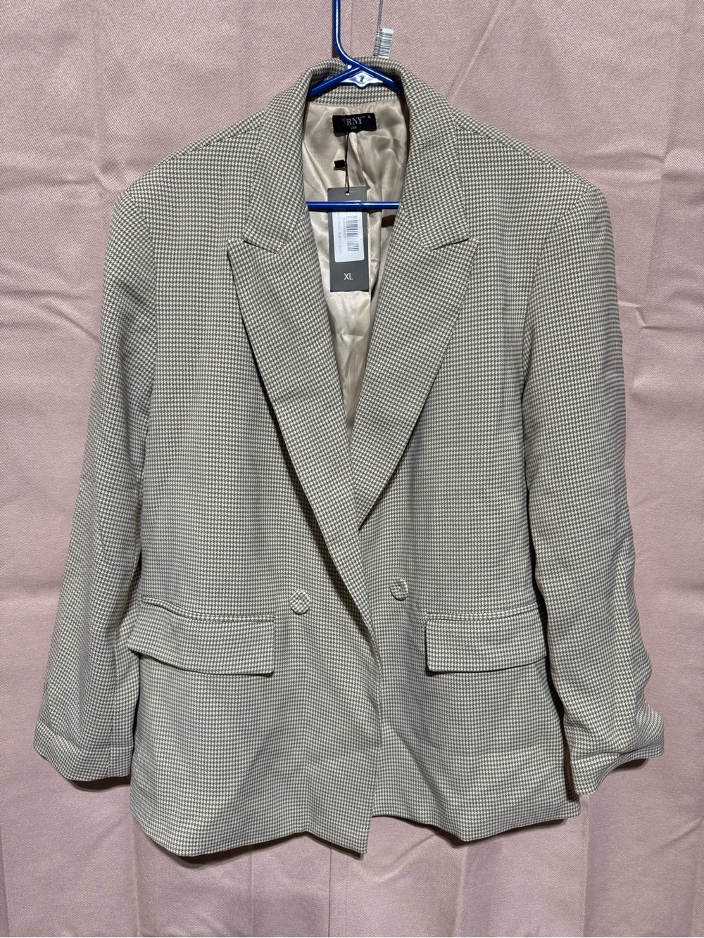 Double-Breasted Check Blazer in Beige/Gray xl
